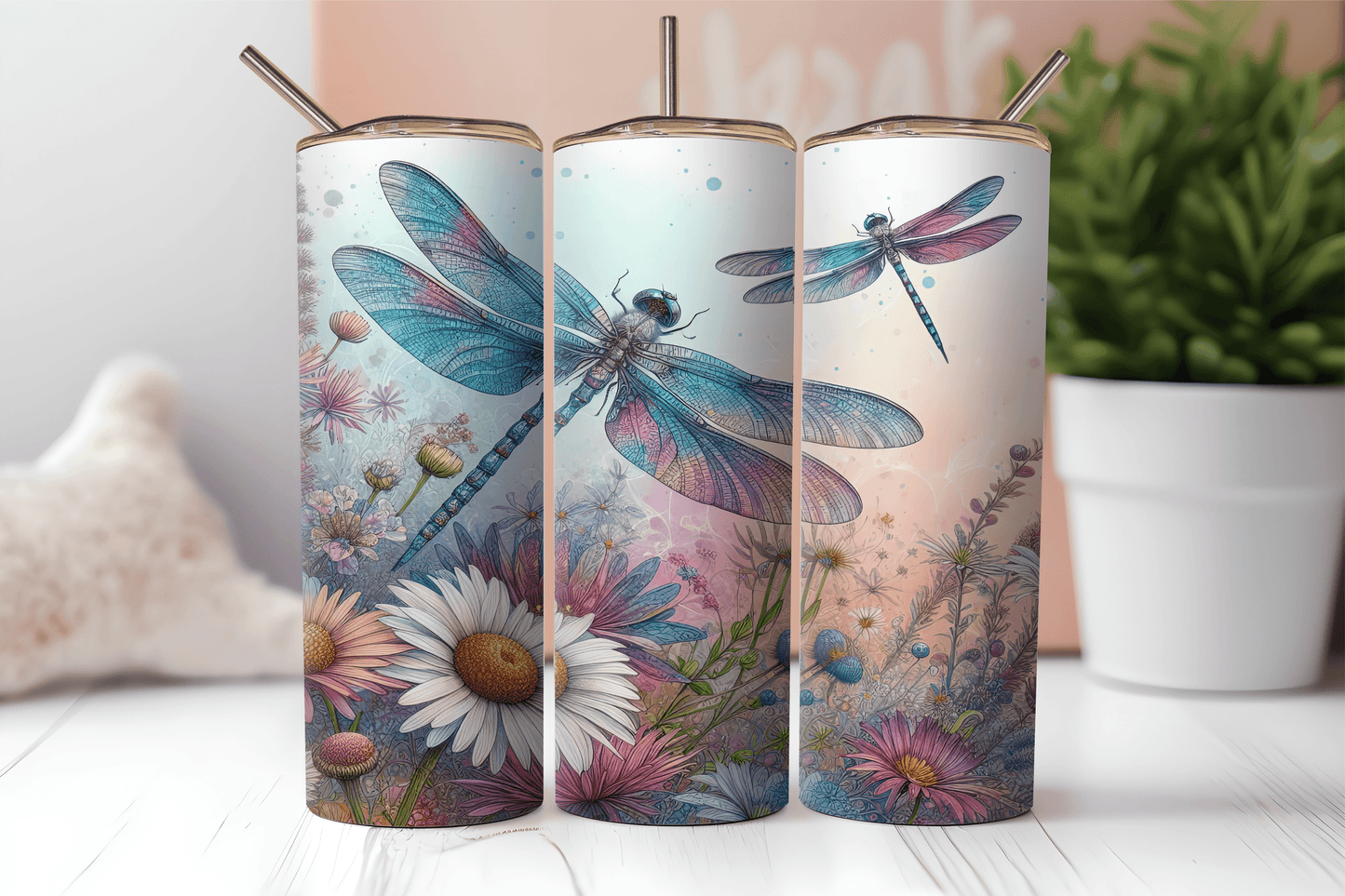 Dragonflies & Flowers, 20oz tumbler