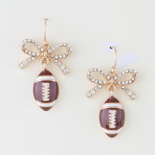 Game Day Rhinestone Bow Football Earrings