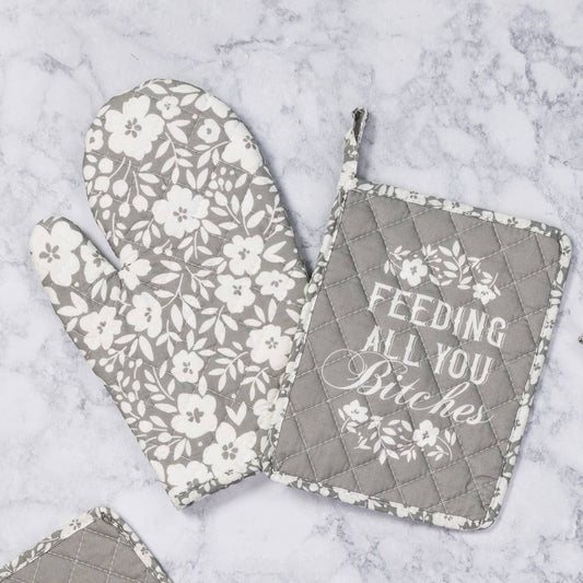 Feeding All You Bitches Pot Holder & Oven Mitt Set