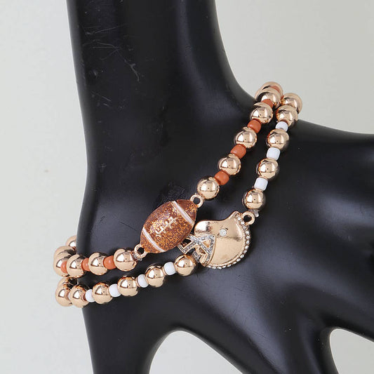 Football & Rhinestone Helmet Charm Bracelet Set