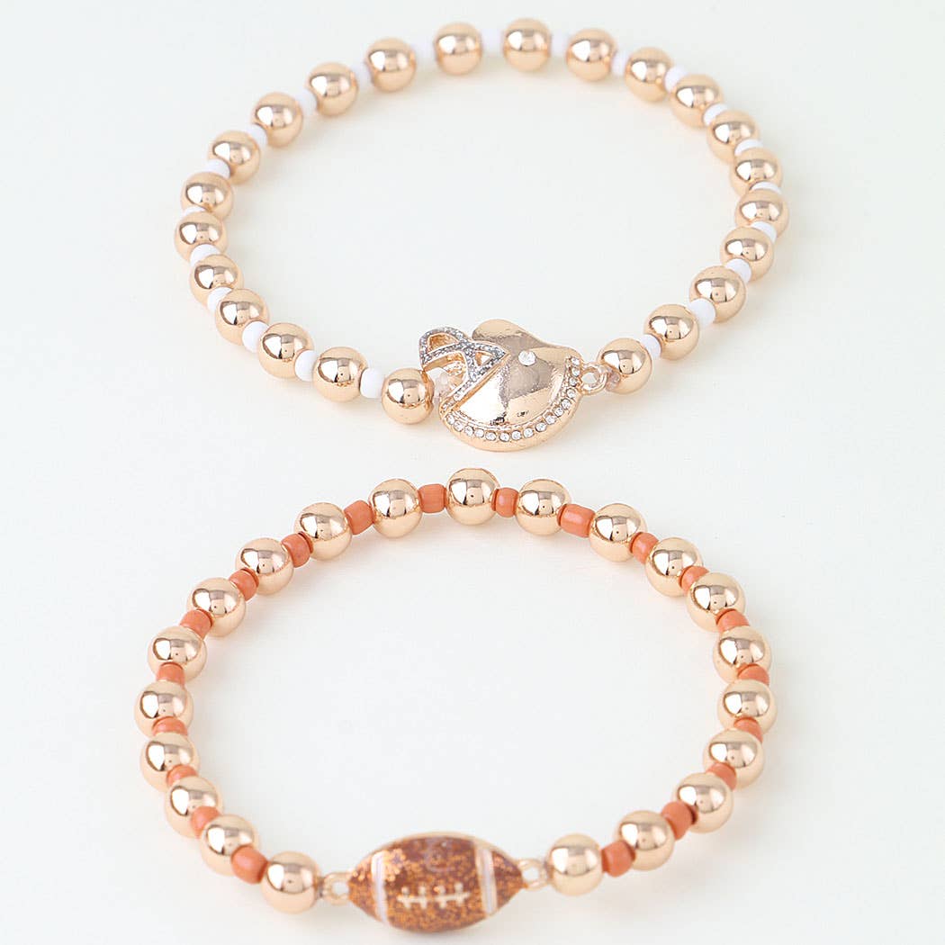 Football & Rhinestone Helmet Charm Bracelet Set