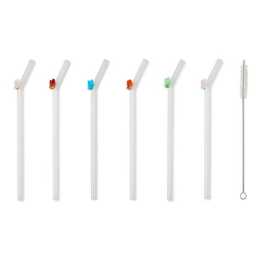 7pk Glass Icon Straw Set