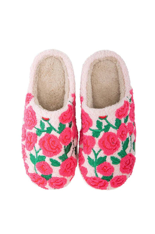 Whimsical Roses Fuzzy Slippers