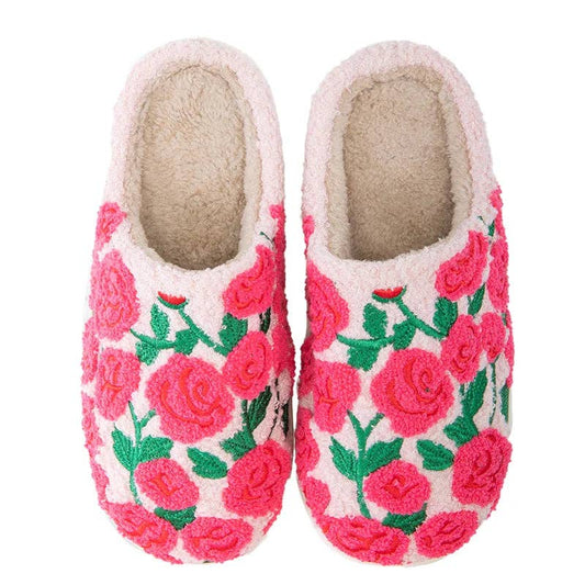 Whimsical Roses Fuzzy Slippers