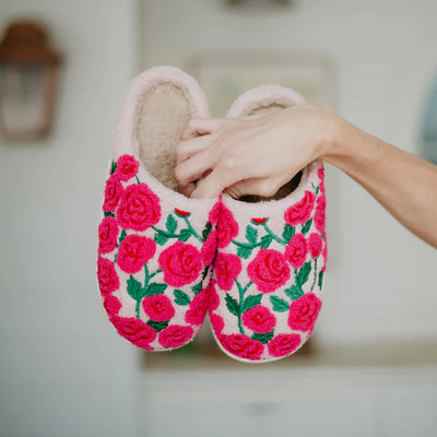 Whimsical Roses Fuzzy Slippers