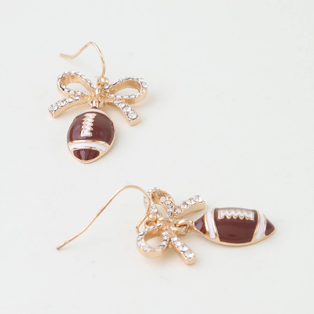 Game Day Rhinestone Bow Football Earrings