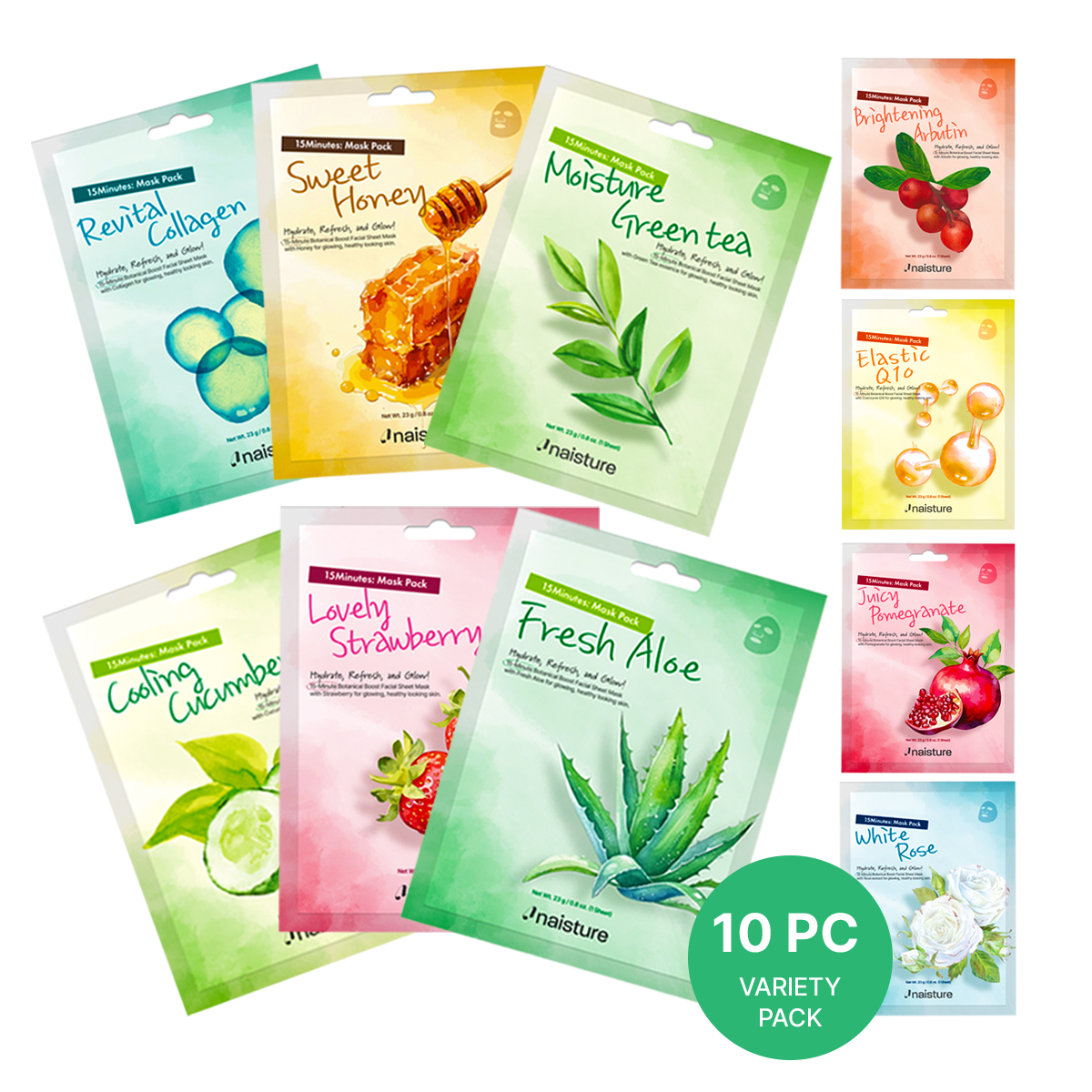 15 Minute Assorted Sheet Mask Set (10 Piece)