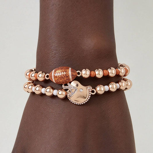 Football & Rhinestone Helmet Charm Bracelet Set