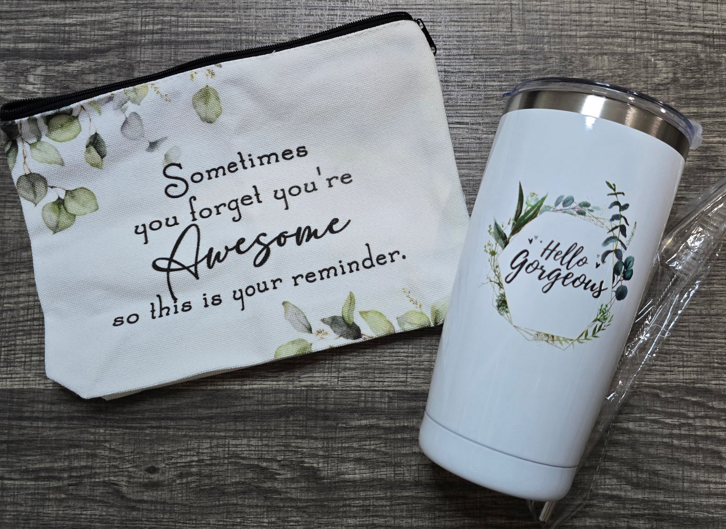 Tumbler & Zipper Bag Gift Set with quotes