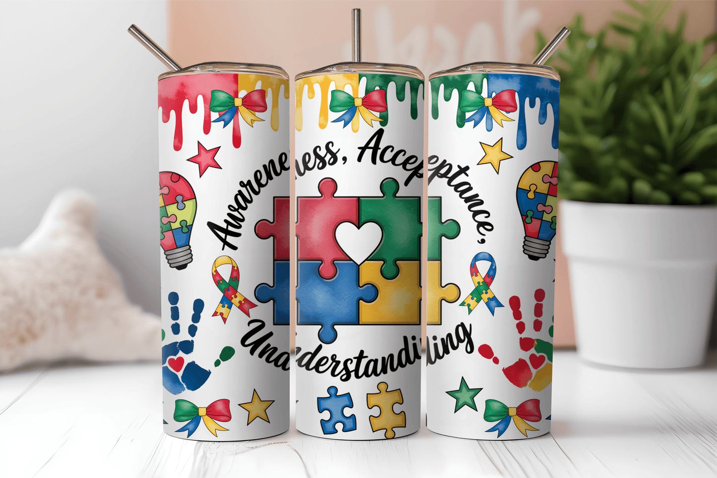 Autism Awareness, Acceptance, Understanding, 20oz tumbler