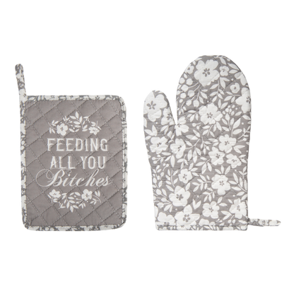 Feeding All You Bitches Pot Holder & Oven Mitt Set