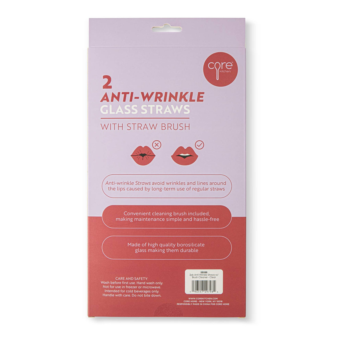 2pk Anti Wrinkle Straws w/ Brush Cleaner – Clear