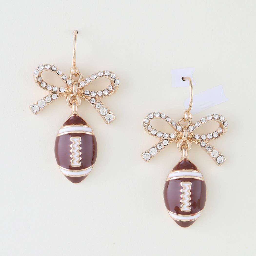 Game Day Rhinestone Bow Football Earrings