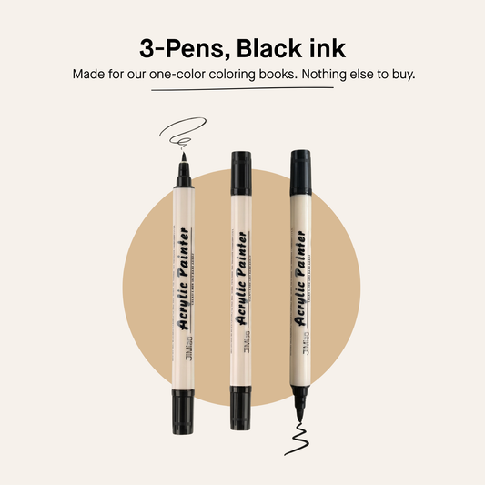 3 Dual Tip Brush Pens - Black Ink