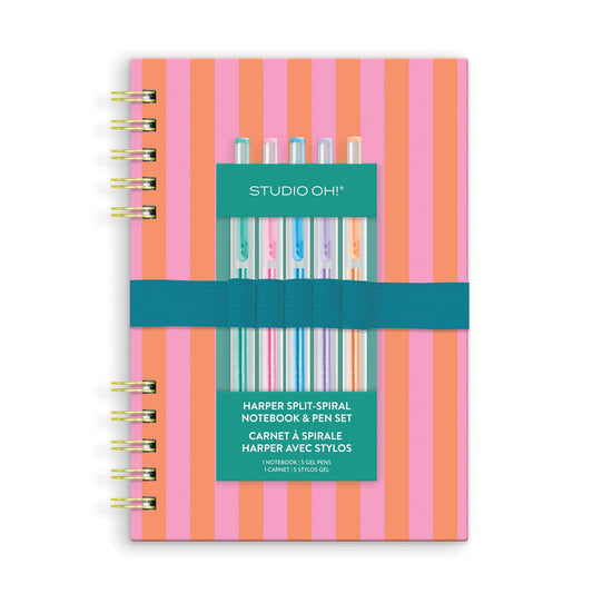 Cabana Stripes Harper Split-Spiral Notebook & Pen Set