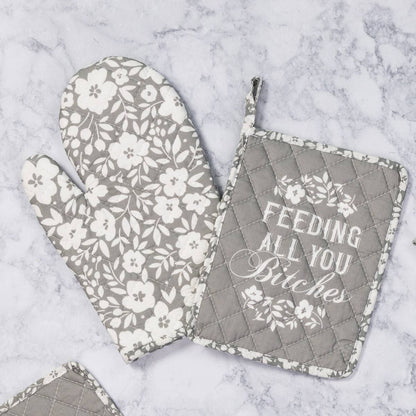 Feeding All You Bitches Pot Holder & Oven Mitt Set
