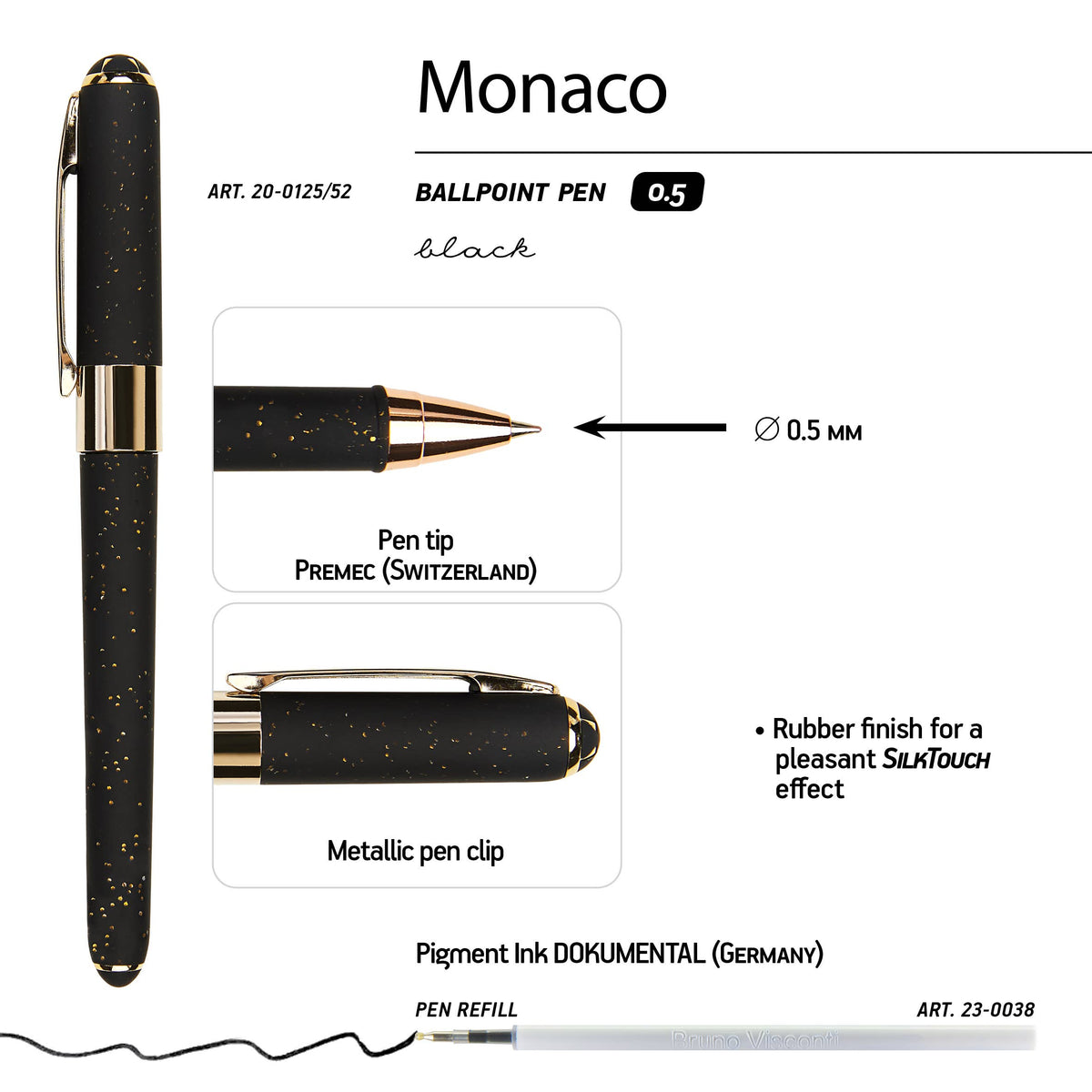 Monaco - Black with Gold Glitter Ballpoint Pen