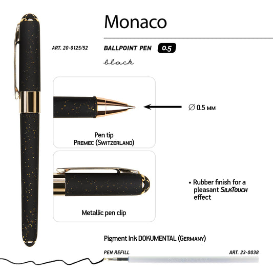 Monaco - Black with Gold Glitter Ballpoint Pen