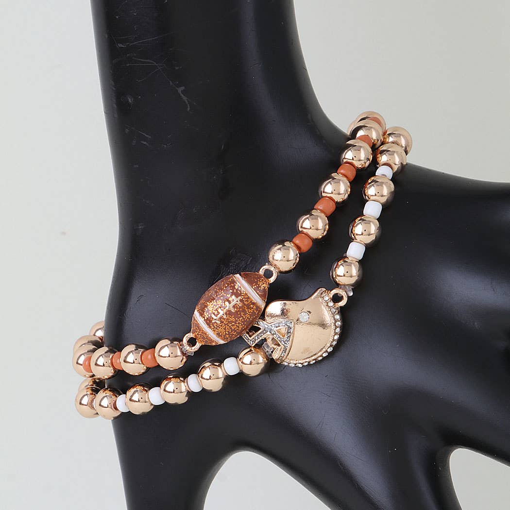 Football & Rhinestone Helmet Charm Bracelet Set