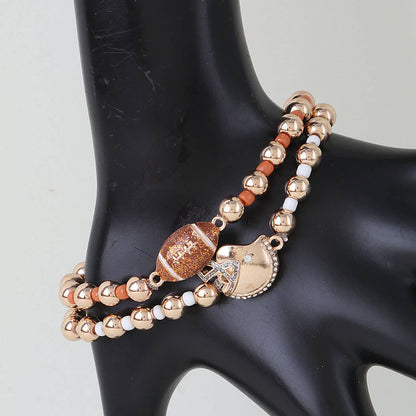 Football & Rhinestone Helmet Charm Bracelet Set