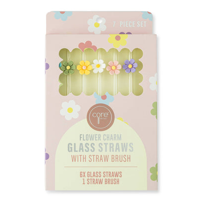 7pk Glass Straw Set - Asst Floral