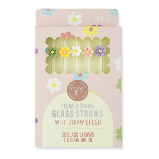 7pk Glass Straw Set - Asst Floral