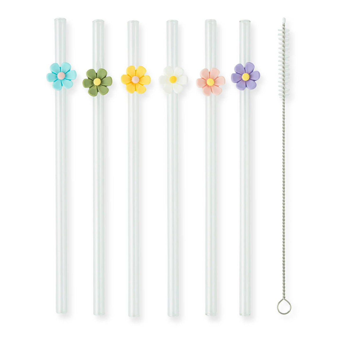 7pk Glass Straw Set - Asst Floral