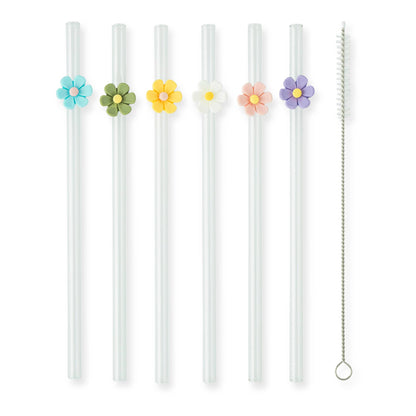 7pk Glass Straw Set - Asst Floral