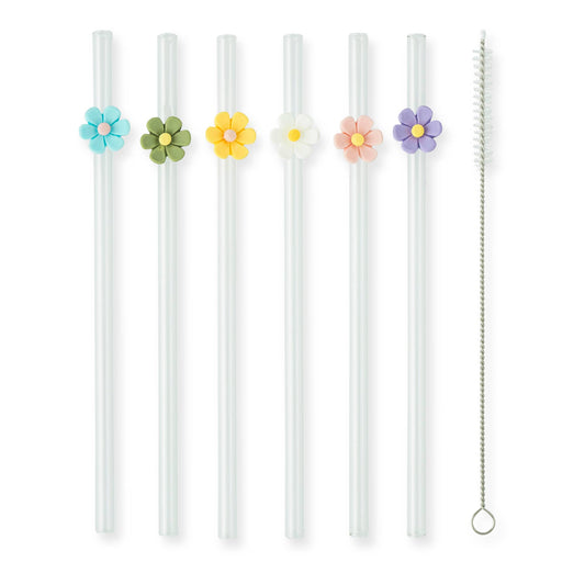 7pk Glass Straw Set - Asst Floral