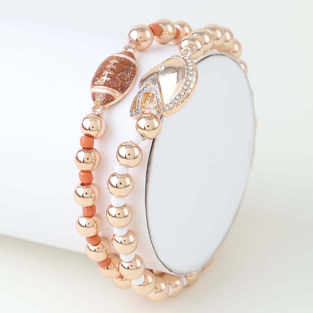 Football & Rhinestone Helmet Charm Bracelet Set