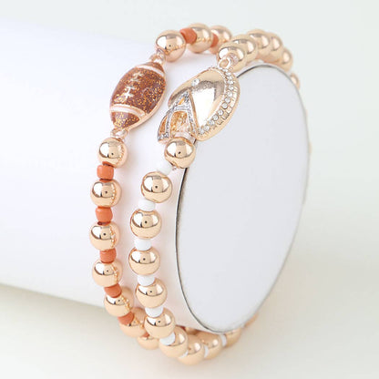 Football & Rhinestone Helmet Charm Bracelet Set