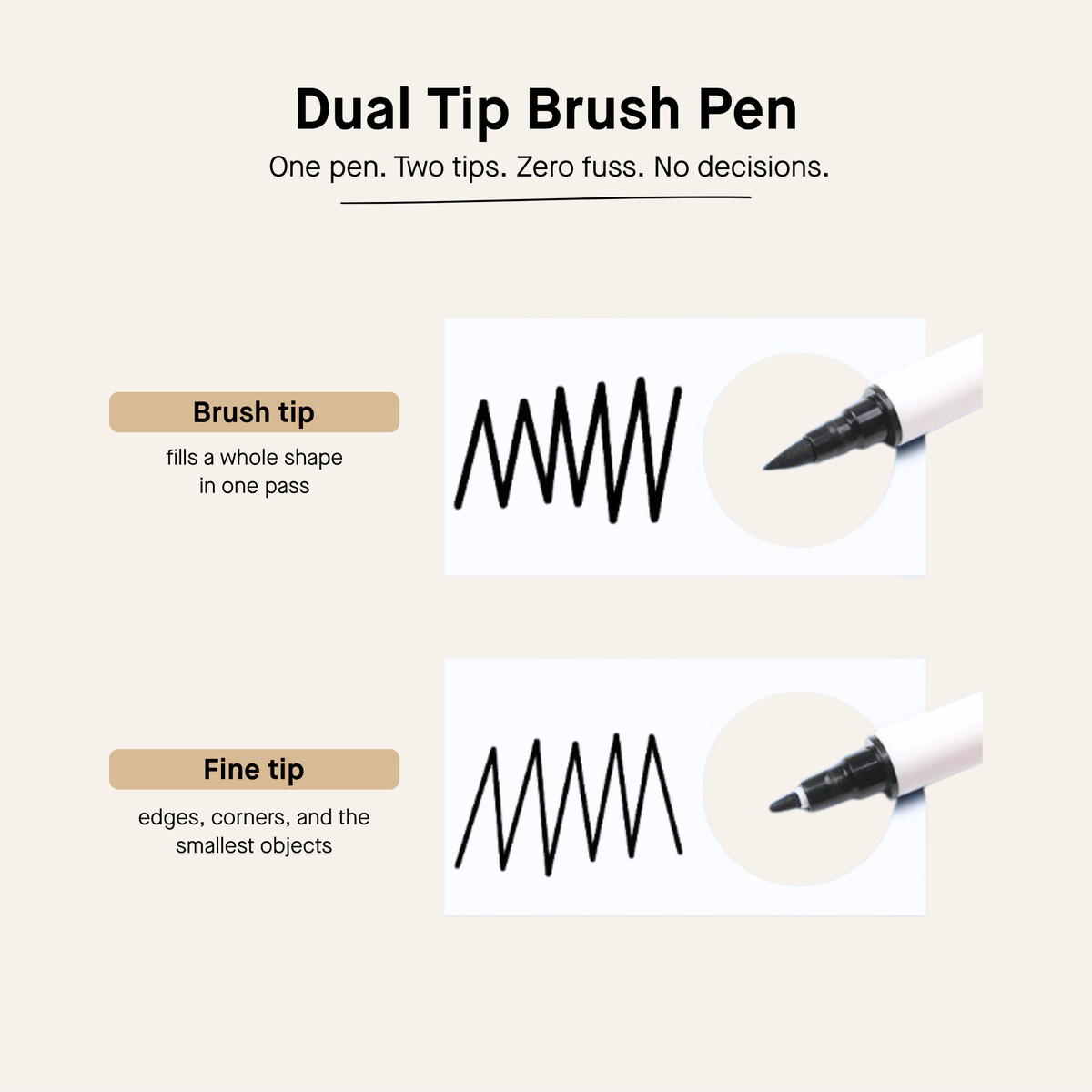 3 Dual Tip Brush Pens - Black Ink