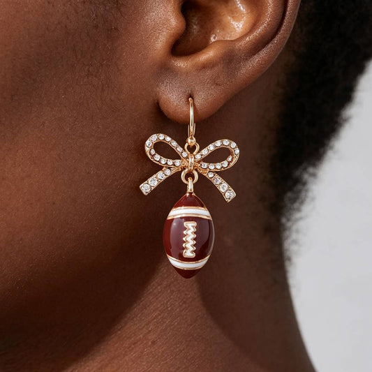 Game Day Rhinestone Bow Football Earrings