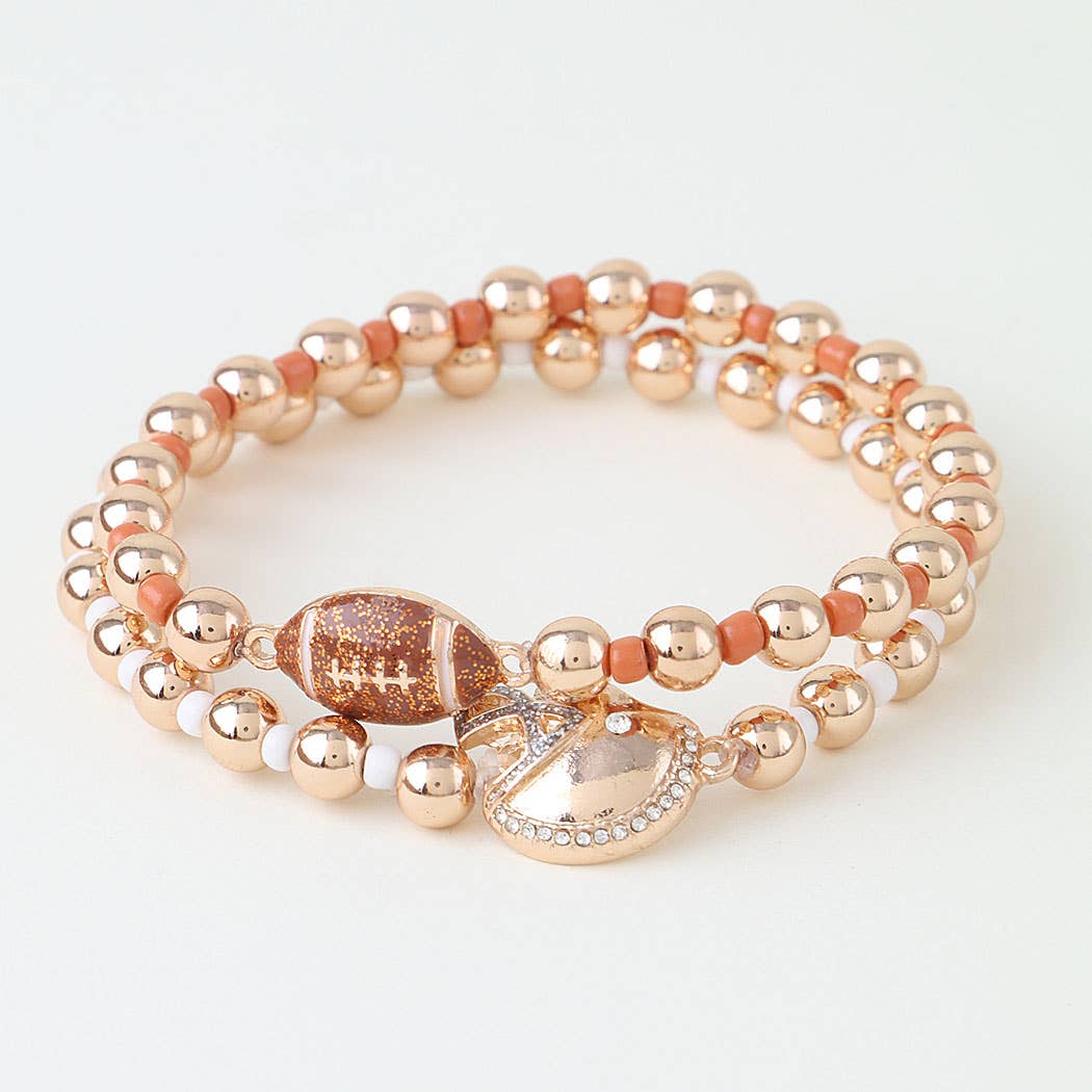 Football & Rhinestone Helmet Charm Bracelet Set