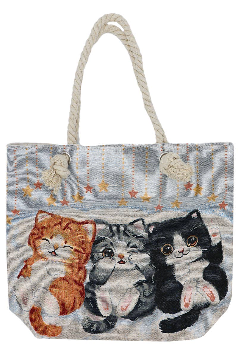 Cat Kitten Trios Tapestry Rope Handle Tote Bag