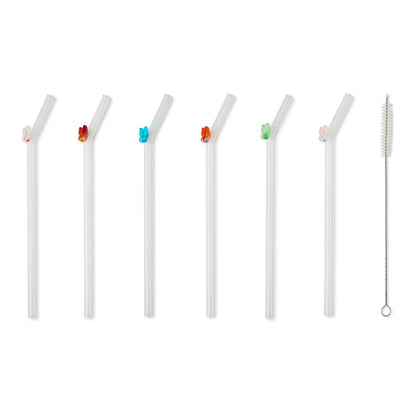 7pk Glass Icon Straw Set