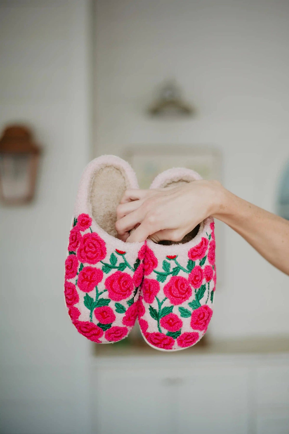 Whimsical Roses Fuzzy Slippers