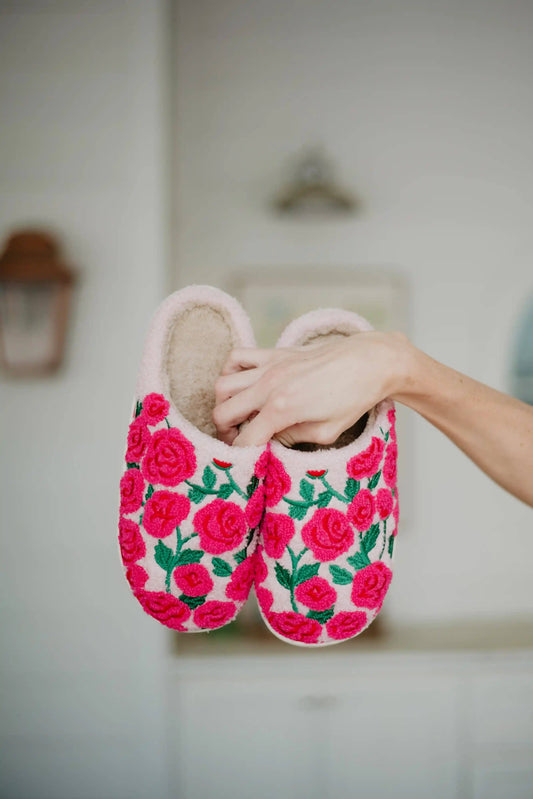 Whimsical Roses Fuzzy Slippers