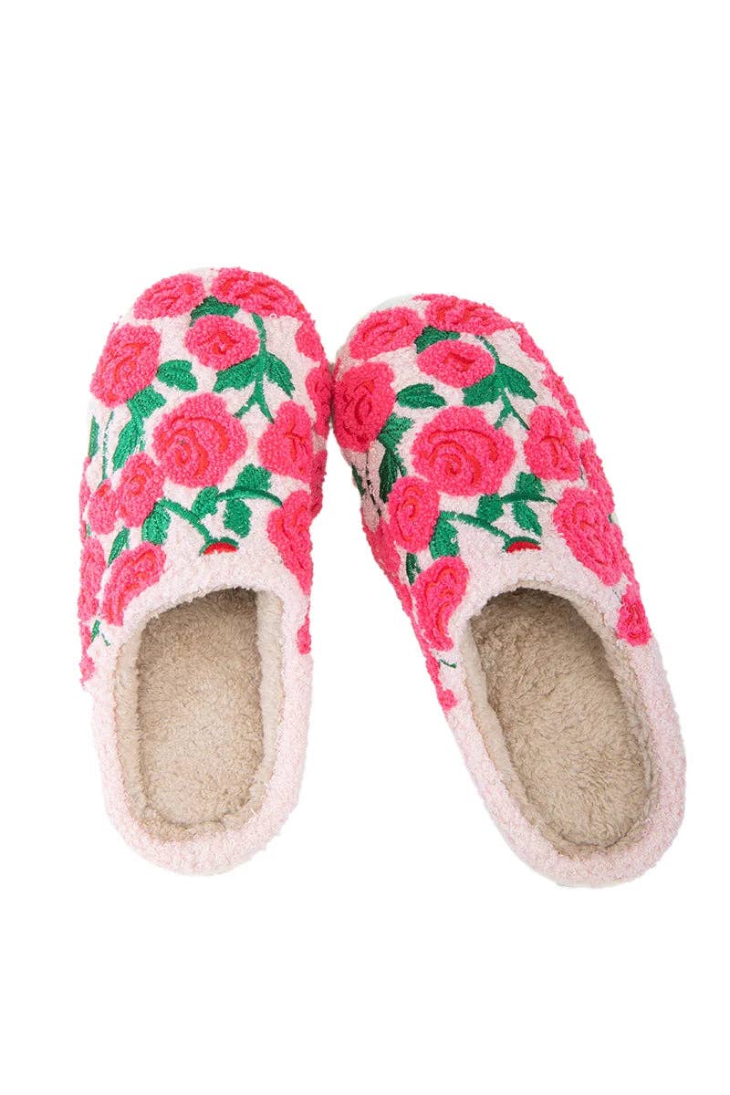 Whimsical Roses Fuzzy Slippers