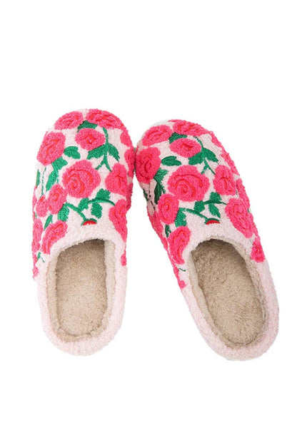 Whimsical Roses Fuzzy Slippers