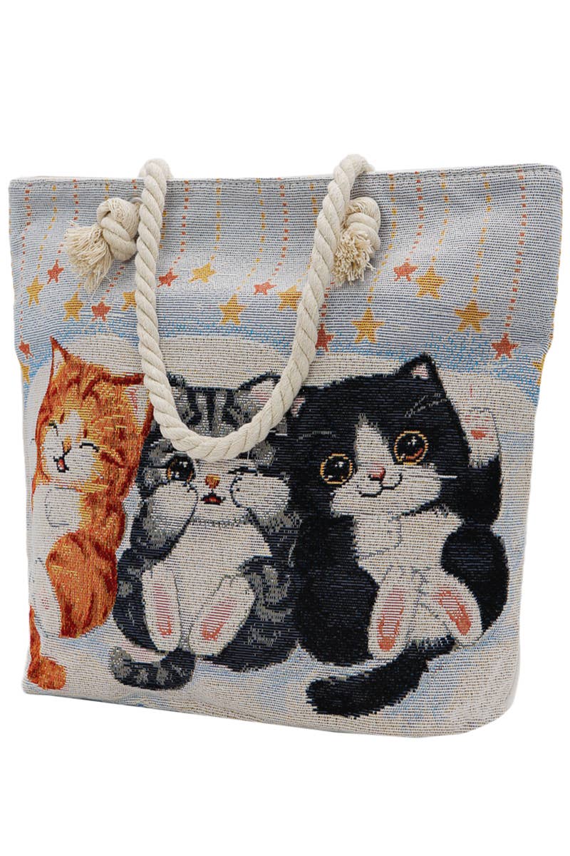 Cat Kitten Trios Tapestry Rope Handle Tote Bag