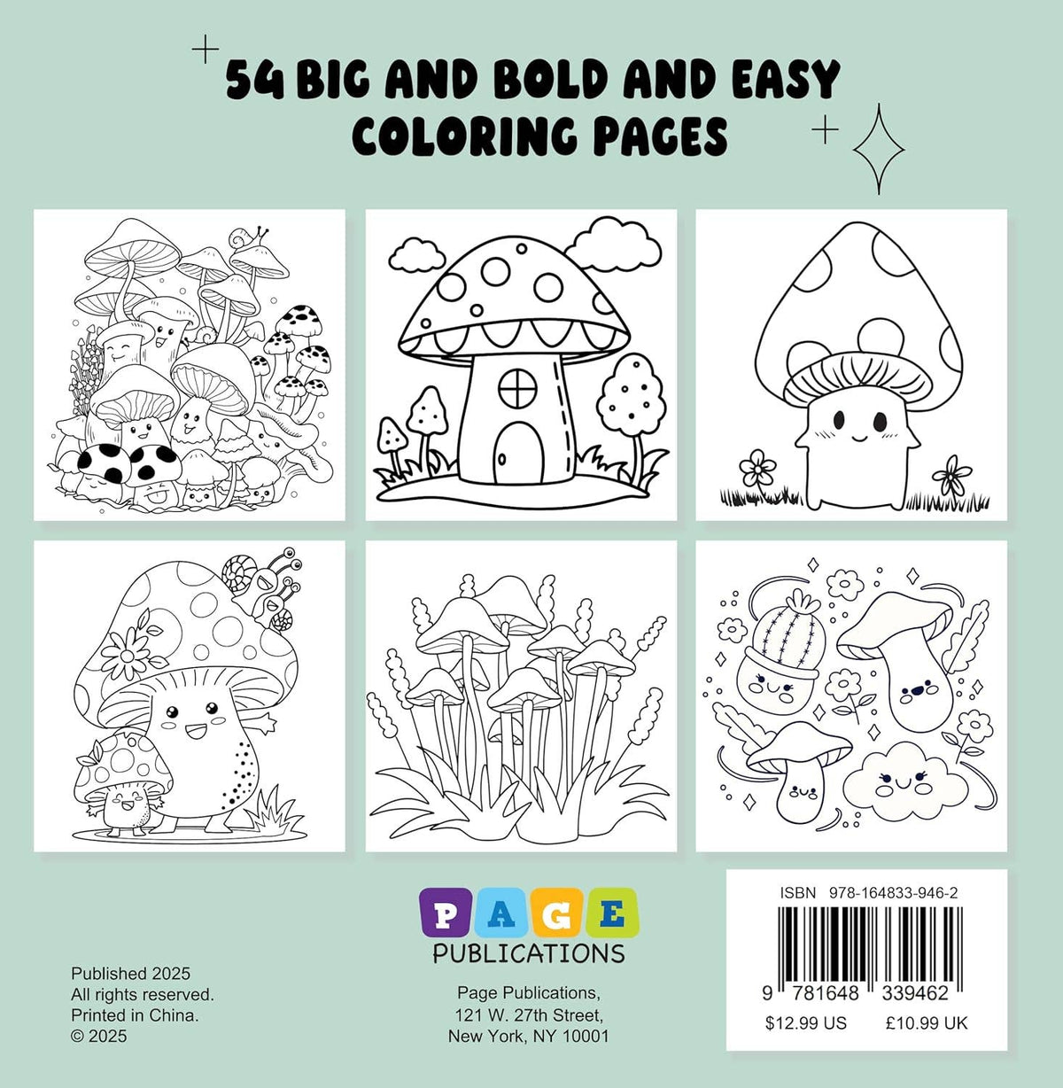 Mushrooms Bold and Easy Coloring Book