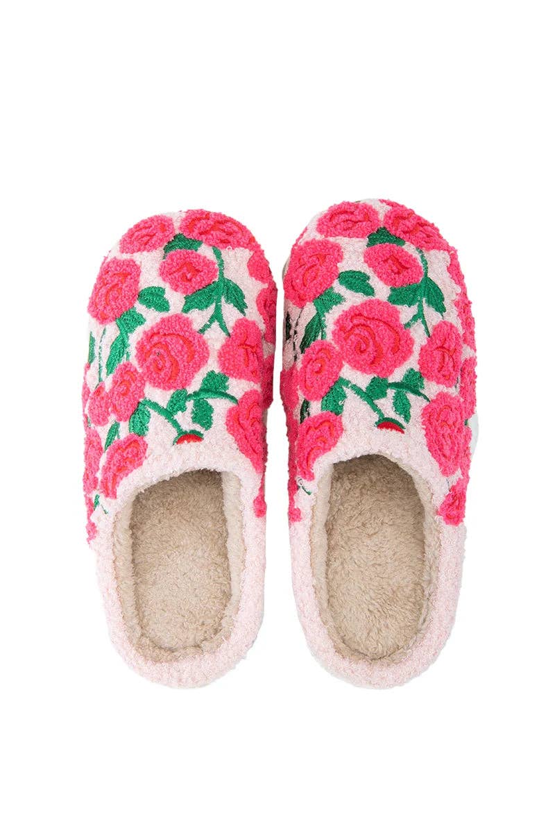 Whimsical Roses Fuzzy Slippers