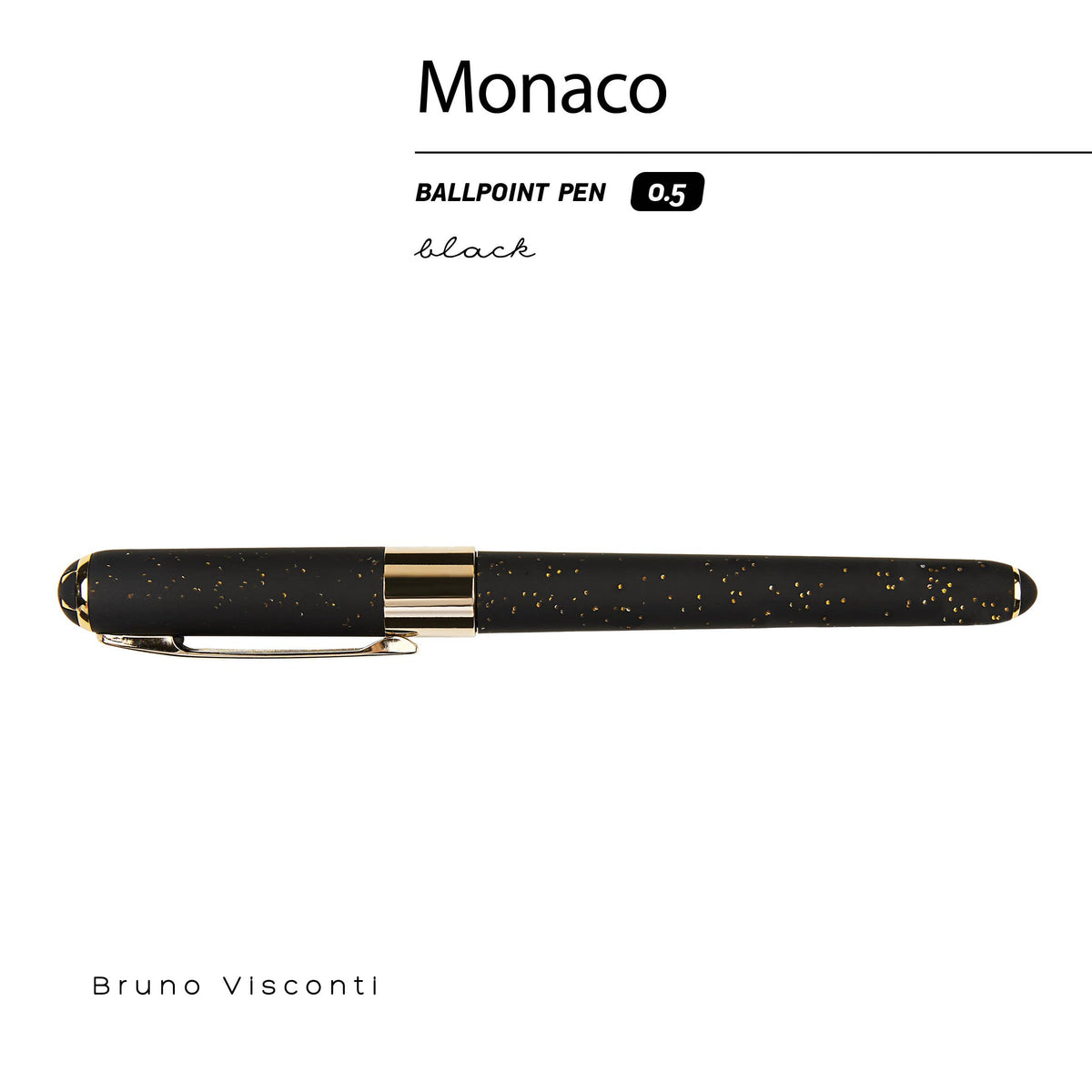 Monaco - Black with Gold Glitter Ballpoint Pen