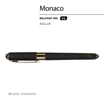 Monaco - Black with Gold Glitter Ballpoint Pen