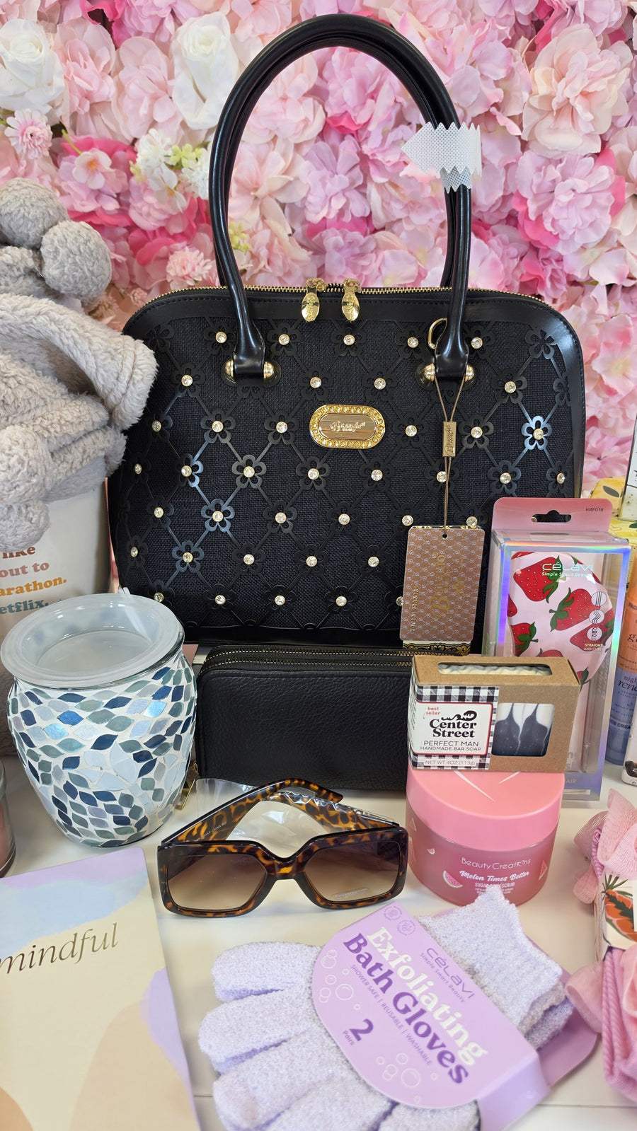 Brangio Italy handbag and wallet, sunglasses, wax warmer and body scrub