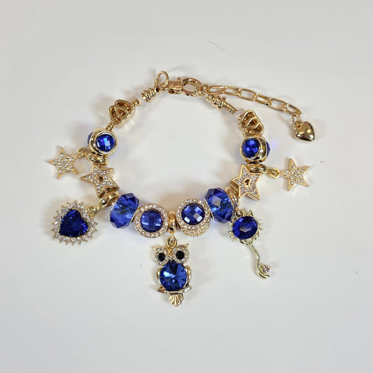 Owl Deep Blues Charm Bracelet
