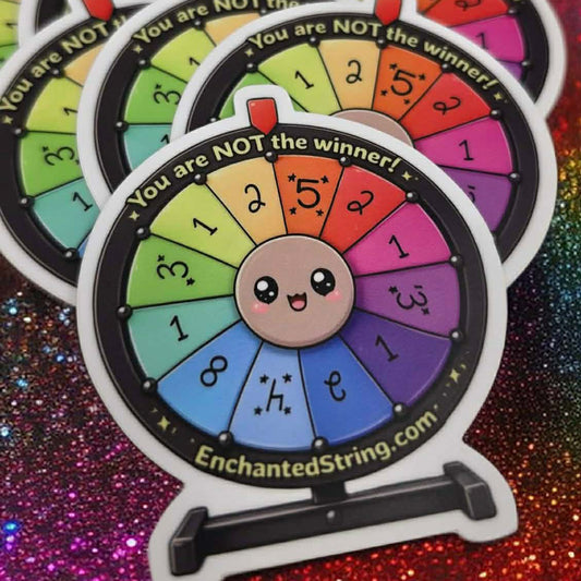 Colorful wheel with numbers and text on a glittery background