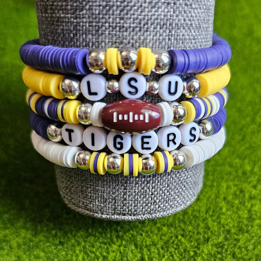 LSU Tigers Bracelets - 5 piece stacked set